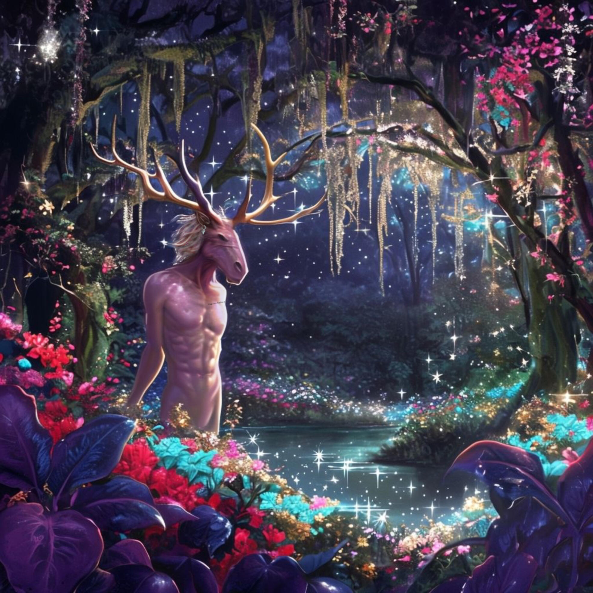 Xandre Bianco posing as a cervitaur—a mythical half-human, half-deer figure, from 'Um Tributo Ao Amor'.